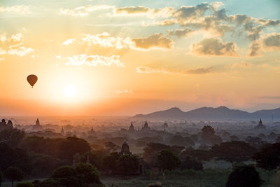 Temple at bagan archaeological zone during sunset