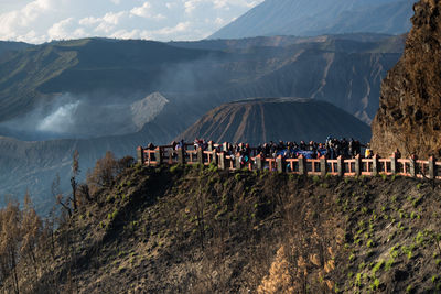 High angle view of crowd on mountain bromo, indonesia.