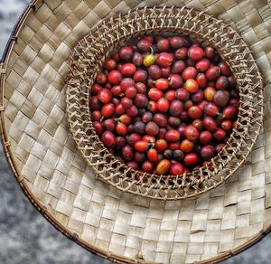 High angle view of strawberries in basket