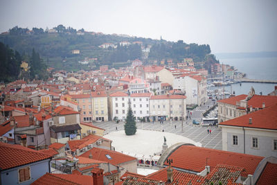 High angle view of townscape against sky