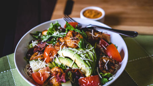 High angle view of food served in plate