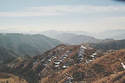 High angle view of mountains against sky