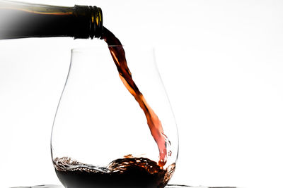 Close-up of beer glass against white background