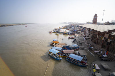 High angle view of boats in sea