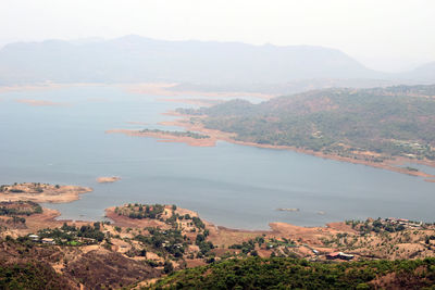 High angle view of lake against sky