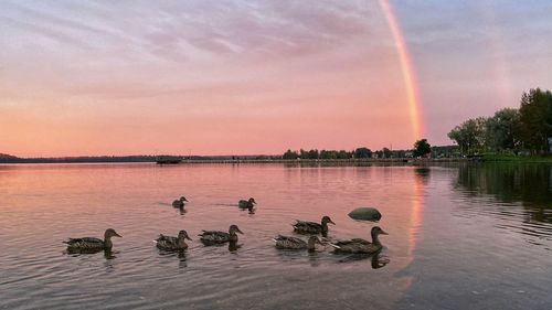 Scenic view of lake against sky during sunset