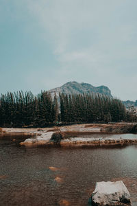 Scenic view of lake against sky during winter