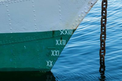 Close-up of fishing boat in sea