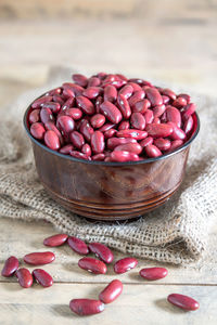 Close-up of kidney beans in bowl on table