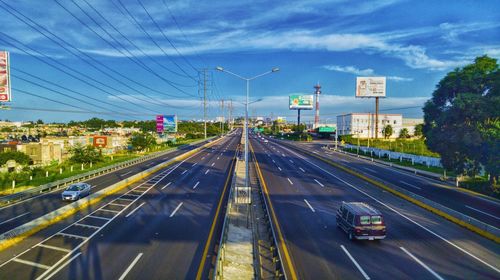 High angle view of cars on road