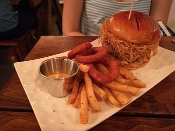 Close-up of served food on table