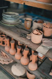 High angle view of objects on table