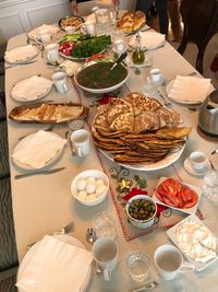 High angle view of food on table