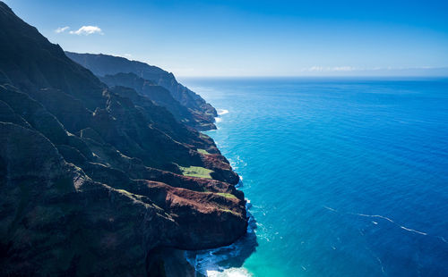 Scenic view of sea against blue sky