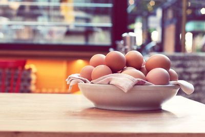 Close-up of eggs on table