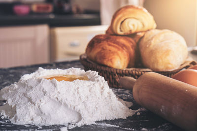 Close-up of preparing food on table