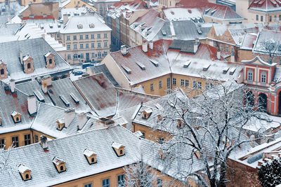 High angle view of buildings in city