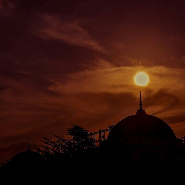 sunset, silhouette, architecture, sky, built structure, building exterior, religion, place of worship, cloud - sky, spirituality, church, low angle view, orange color, dusk, dome, cloudy, cloud, outdoors