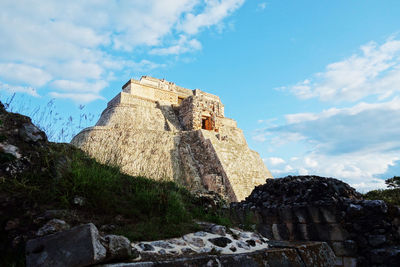 Low angle view of castle against cloudy sky