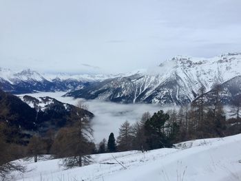 Scenic view of snowcapped mountains against sky