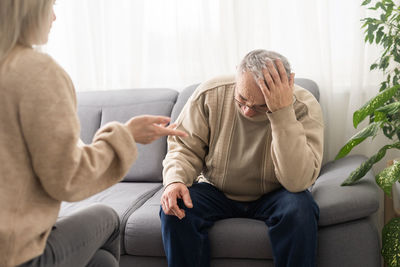 Caregiver psychologist console american senior people for mental health, geriatric psychology