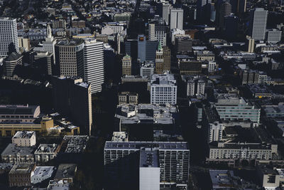 High angle view of modern buildings in city