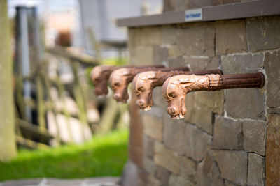 Carved faucets on wall