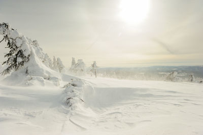 Scenic view of snow covered mountain against sky