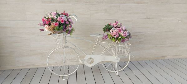 High angle view of flower vase on table