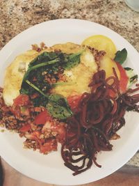 High angle view of food in plate