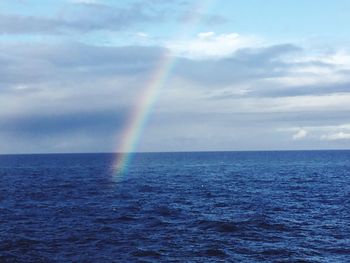 Scenic view of rainbow over sea against sky