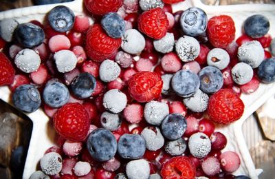 Berry dessert with pieces of ice.