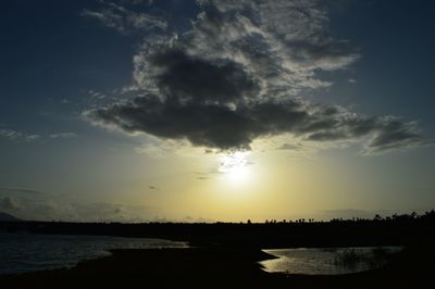 Silhouette of building at sunset