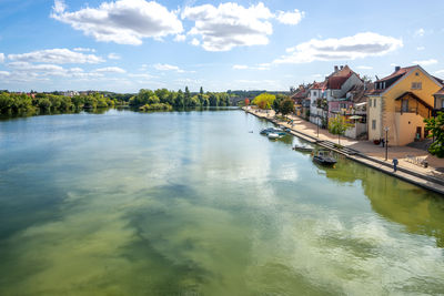 River amidst buildings against sky