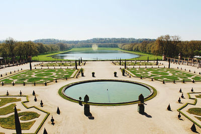 High angle view of swimming pool against clear sky