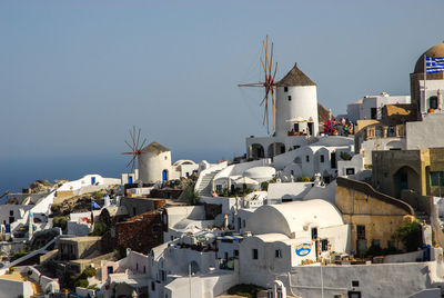 Townscape against clear sky