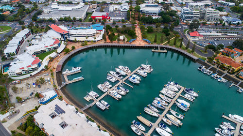 High angle view of buildings in city