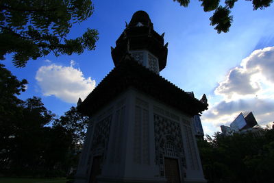 Low angle view of building against cloudy sky
