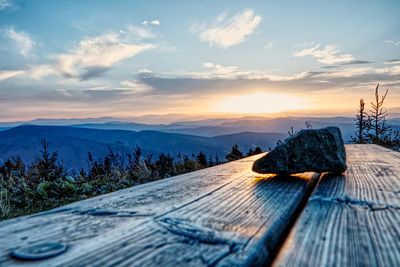 Scenic view of mountains against sky during sunset