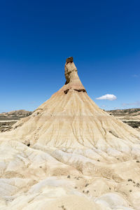 Scenic view of desert against clear blue sky