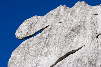 Low angle view of rock formation against clear blue sky in bijele stijene mountains in croatia