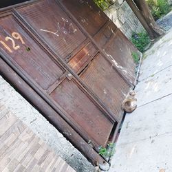 High angle view of wooden door of building