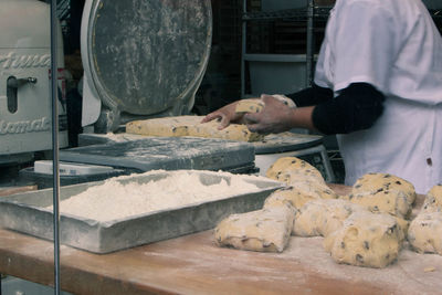 High angle view of man preparing food