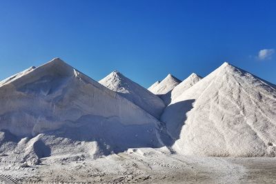 Scenic view of snowcapped mountains against blue sky