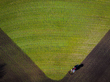 High angle view of tractor on field