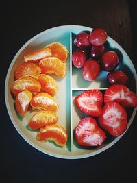 High angle view of fruits in plate