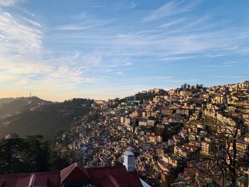 High angle view of townscape against sky