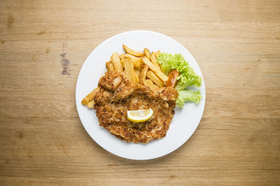 High angle view of meal served on table