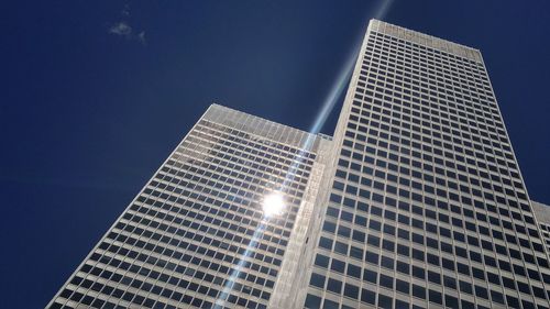 Low angle view of modern building against sky