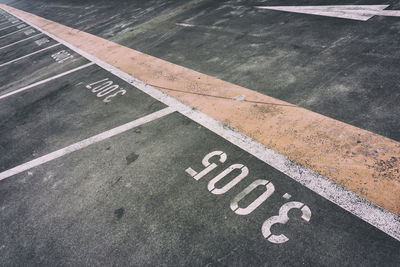 High angle view of marking at parking lot